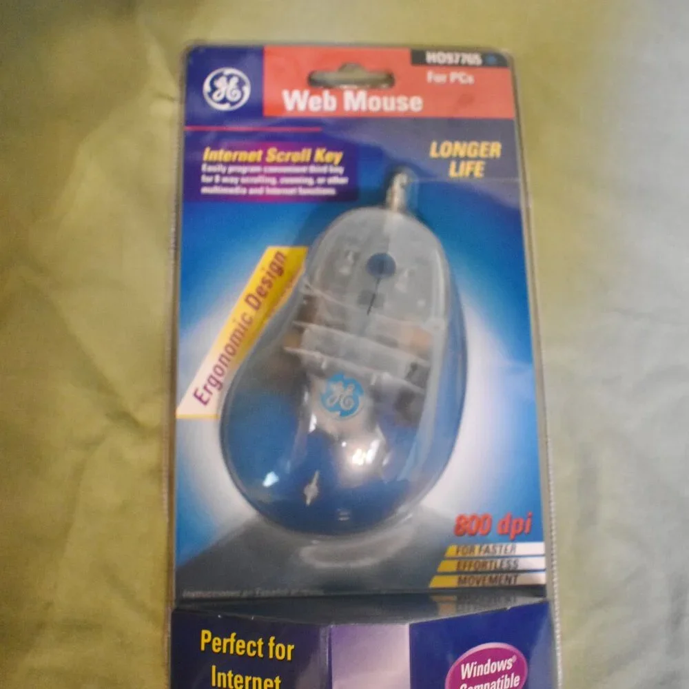 GE Web Mouse Clear Ergonomic 800 DPI Track Ball Mouse H097765 New Sealed